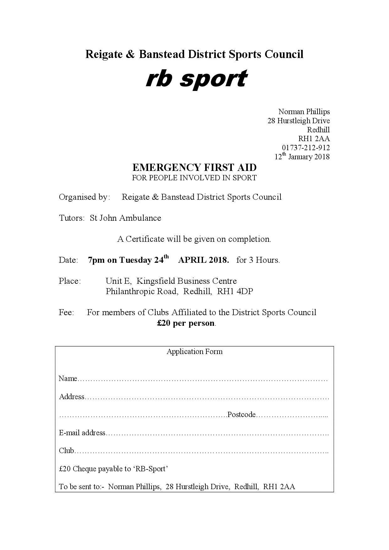 FIRST AID Redhill Bowling Club