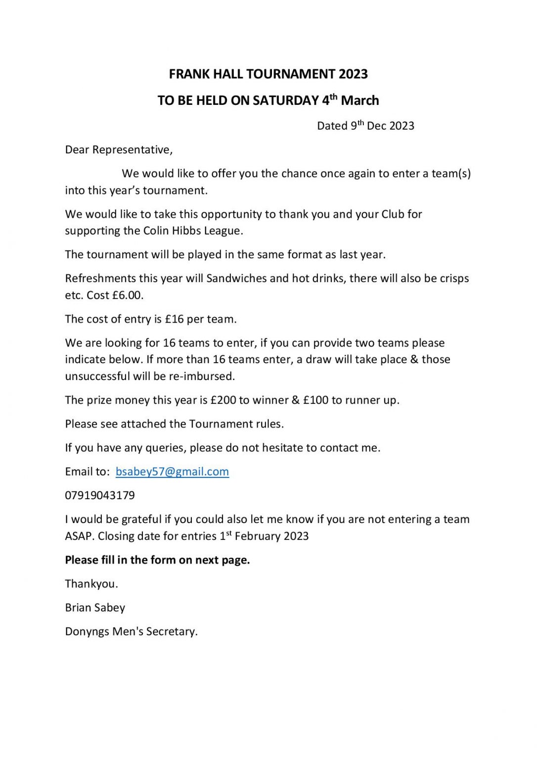 FRANK HALL TROPHY AT DONYNGS IBC Redhill Bowling Club